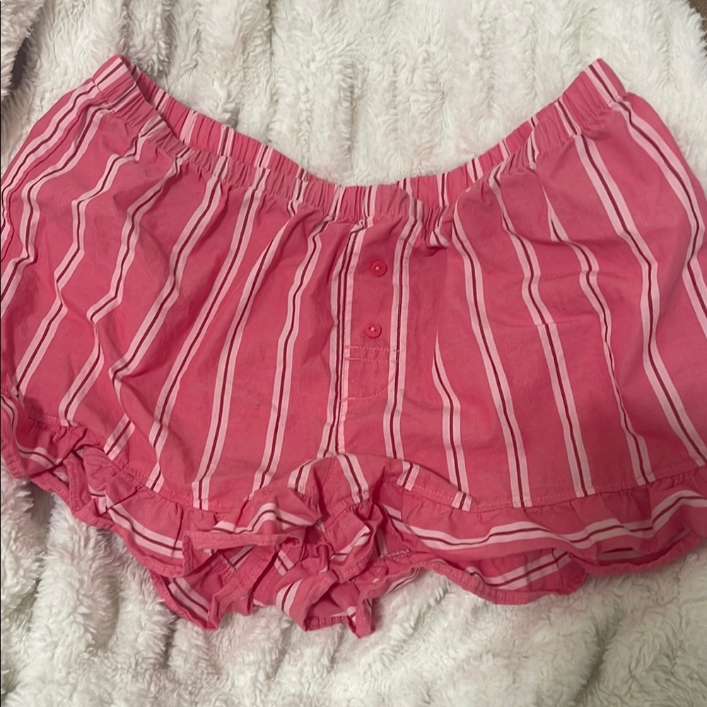 Pink Striped Ruffle Shorts